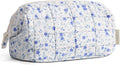 BAGSMART Makeup Bag Travel Toiletry Bag, Puffy Padded Make Up Bags for Women Makeup Organizer Case, Wide-open Pouch Purse Travel Essentials Toiletries Accessories Brushes, Blue Ditsy Floral
