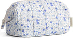 BAGSMART Makeup Bag Travel Toiletry Bag, Puffy Padded Make Up Bags for Women Makeup Organizer Case, Wide-open Pouch Purse Travel Essentials Toiletries Accessories Brushes, Blue Ditsy Floral