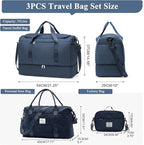 Extra Large Travel Duffle Bag,Carry on Overnight Bag with Shoes Compartment,Weekender Bags for Women for Travel Business Trips Sport Hospital,3 Pcs Set,Dark Blue
