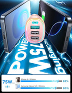 75W Car Charger USB C, 4 Port Super Fast Cigarette Lighter USB Charger, Type C 60W & QC 3.0 Multiport Car Phone Adapter Accessories for iPhone 17/16/15/14/13/12 Pro Samsung S26 Series, Pink