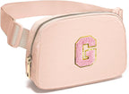 Gitus 6 7 8 9 10 Year Old Girl Gifts Belt Bag Fanny Pack Crossbody Bags with Initial Letter Patch Things for Teen Girls Easter Gifts for Girls Travel Essentials（Coral Pink-G）