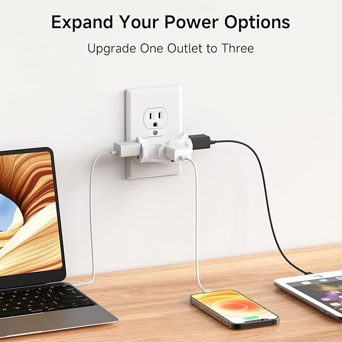 [ETL Listed] Cable Matters 3-Pack 3 Way Plug Adapter 15A 1875W, 3 Prong 3 Outlet Adapter, Power Splitter Plug Outlet, 3 Way Electrical Splitter, White