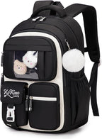 PIG PIG GIRL Kids Backpack for Girls - School Bags for Middle School Students - Book Bag for Elementary Primary - Kawaii Ita Backpack - Black and Beige