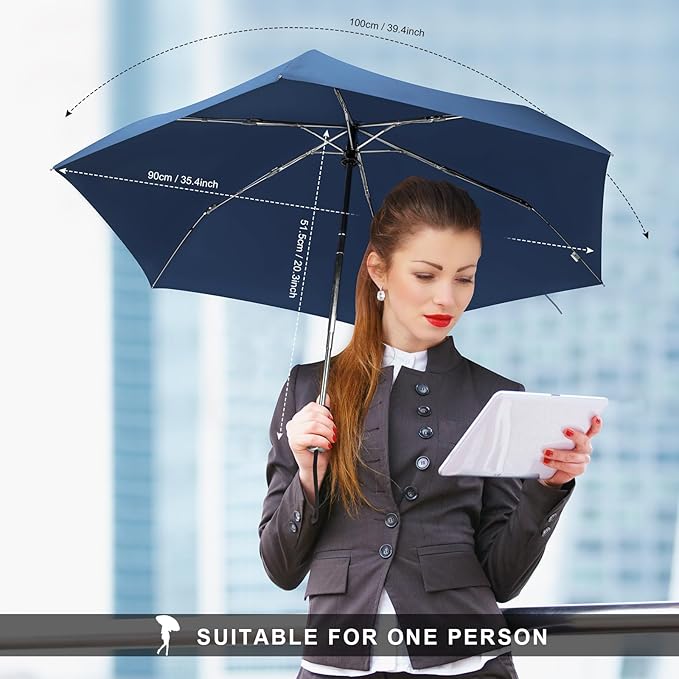 Compact Travel Umbrella for Purse - Flat Handle, Waterproof for Light Rain