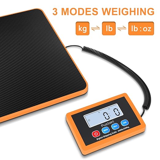 Fuzion Shipping Scale, 440LB/200KG x 10g Digital Postal Scale, Hold/Tare Function, Postage Scale for Packages Small Business/Luggage/Mailing, Battery & AC Adapter Included