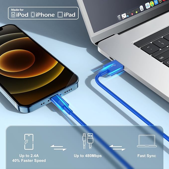 10ft iPhone Charger, [Apple Certified] Long Apple Charging Cord,10 Feet Original Lightning to USB Cable,10 Foot iPhone Charging Cable for iPhone 14 Pro Max/14/13 Pro/12 Mini/11/XS/XR/8/7/6S/5/SE,iPad