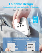 Universal Travel Adapter, International Travel Plug Adapter with 3 USB-C ＆ 2 USB-A Ports(Total 30W), All in One Portable Adaptor, for USA, UK, EU, AU ＆ 224+ Countries (White)