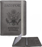 WALNEW Passport Holder for Travel, RFID Passport Cover Wallet for Women Men, PU Leather Passport Book Card Holder Case with Pen (Upgraded, Upgraded-Gray)