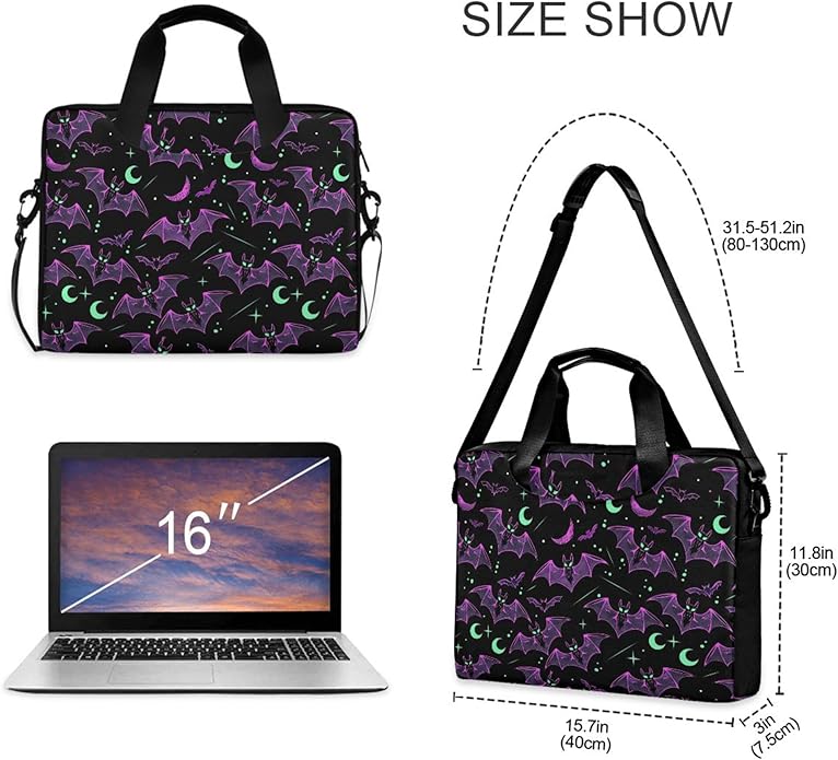 MNSRUU Laptop Bag for 15.6 inch Black Gothic Bats