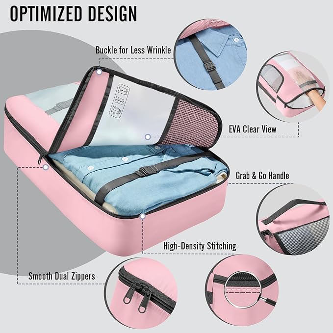 Veken 10 Set Packing Cubes for Travel Essential, Suitcase Organizer Bags in 4 Sizes, Carry-On Luggage Accessories with Large Laundry & Hanging Toiletry Bag, Must-Have for Airplane, Road Trip & Camping