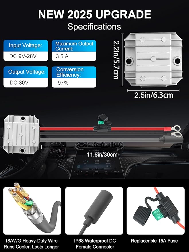 Starlink Mini 12V Adapter [Supports up to 150FT Cable] 12V/24V to 30V 3.5A DC Boost Converter for Starlink Mini, Starlink Mini Power Cable with Female Plug 9-28V Input for Off-Road,RV, Marine,Outdoor