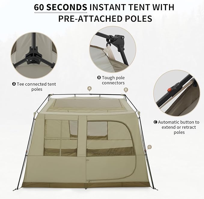 Naturehike Village Instant Tent, Camping Tent with Full Rainfly, Waterproof Large Cabin Tents for Car Camping