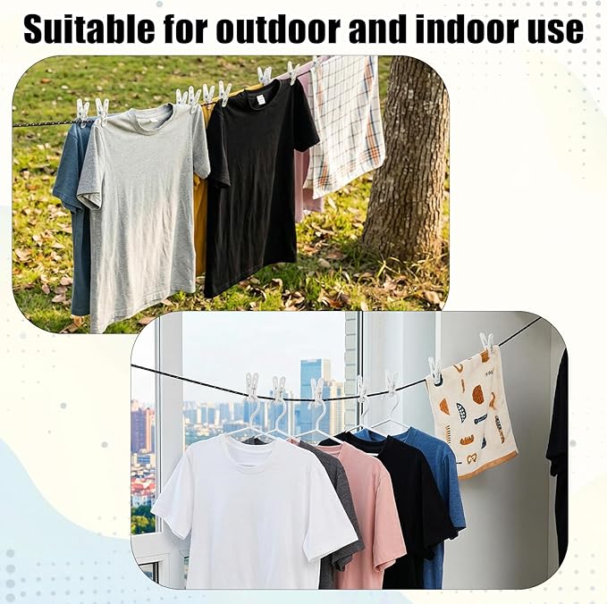 Ouligay Travel Clothesline Portable Clothesline 11.5 Feet Lightweight Camping Clothes Line with 24 Beads, Travel Clothes Line for Outdoor Cruise Ships, Indoor Hotels Backyard, Balcony, Tents