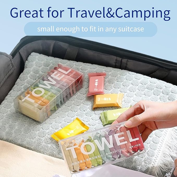 Disposable Compressed Towels, Portable Compressed Towel Tablets, 28Pcs Travel Wash Cloth, Thicker Super Absorbent Wash Cloths for Travel, Face Towel Ideal for Outdoor Camping Hiking (28Pcs)