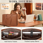 RAINSMORE Laptop Bag for Women 15.6 Inch Work Tote Bags Leather Laptop Tote Professional Laptop Purse Computer Handbag Womens Briefcase Tote with Clutch for Teacher Office Travel, Brown