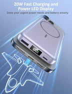 Aobbow Magnetic Portable Charger, 10000mAh Power Bank, 5 in 1 Portable Charger with Built in Cable, 20W Fast Charging for Magsafe Battery Pack Compatible with iPhone 17/16/15/14/13 Pro/Pro Max Series