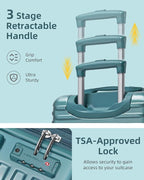 LARVENDER Carry on Luggage 22x14x9 Airline Approved, Expandable 20 Inch Hardside Suitcase with Wheels TSA Lock, PC+ABS Lightweight Carry on Suitcases for Women and Men, Lake Green (20/DB/TB)