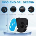 Gel Seat Cushion & Lumbar Support Pillow Set, Cooling Memory Foam for Tailbone & Sciatica Pain Relief, Ergonomic Office Chair Cushion with Breathable Mesh Cover for Car, Home, Wheelchair (Black)