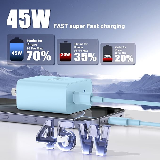 QZIIW Super Fast Samsung Charger Type C,45W Dual Port USB C Fast Charger Block [2-Pack] & Extra Long 60W 3/6/6/10FT USB C Cable - PD Quick Charging 3.0 for Samsung Galaxy S25 Ultra/S24+/S23 iPhone 16