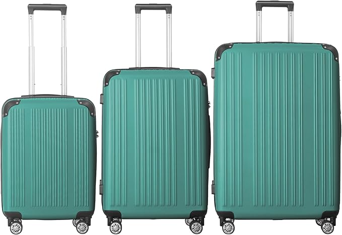 3-Piece Luggage Set 3 (20"/24"/28"), Hardside Suitcases with 8 Spinner Wheels, Scratch-Resistant ABS Shell, set2, set3 Travel Suitcase, TSA Lock (Ribbed Surface, Fresh Green)