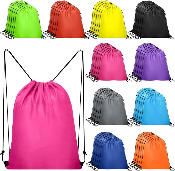 Lzerking 50 Pcs Drawstring Backpack Bulk -10 Colors, 13.4x16 Inches Reusable Drawstring Bags for Gift, Homeless, HTV, Gym, Sports, Lightweight & Machine Washable