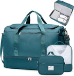 Large Travel Duffle Bag,Carry on Overnight Weekend Bag with Shoes Compartment,Weekender Bags for Women for Travel Business Trips Sport Hospital,3 Pcs Set,Peacock Blue
