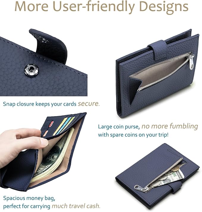 RFID Leather Passport Holder for Travel Women & Men – Slim Passport Wallet for Womens with Card Slots, Zippered Coins Pocket and Cash Holder Mother's Day Gift (Sapphire Blue)