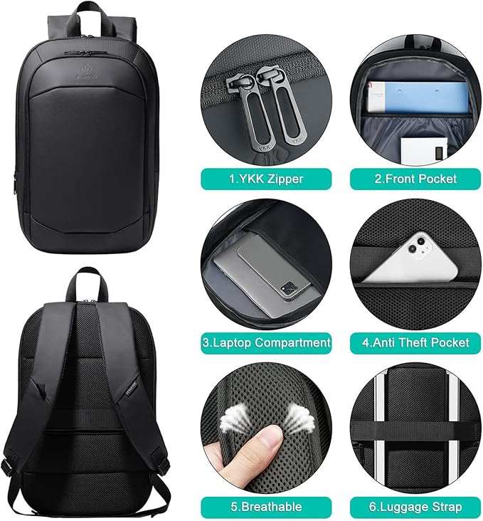hk Business Backpack for Men 15.6 Inch,Slim & Expandable Waterproof Travel Laptop Backpack, Anti-Theft Lightweight Work Computer Bag, College Laptop Backpacks Gifts for Men Women-Black