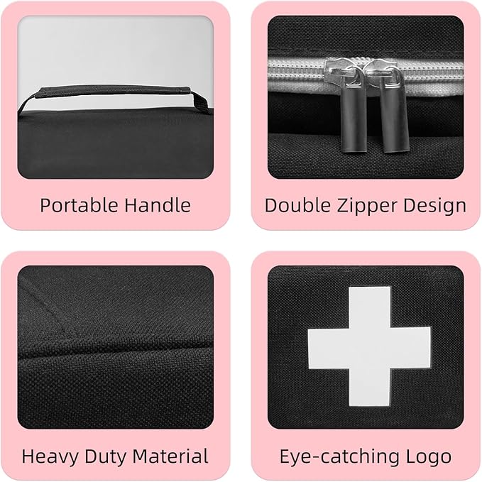 ALSLEA First Aid Bag Empty, Small Medicine Bag Portable Medical Supplies Organizer for Travel, Home, Office, Car, Outdoor, Camping, Hiking (Black)