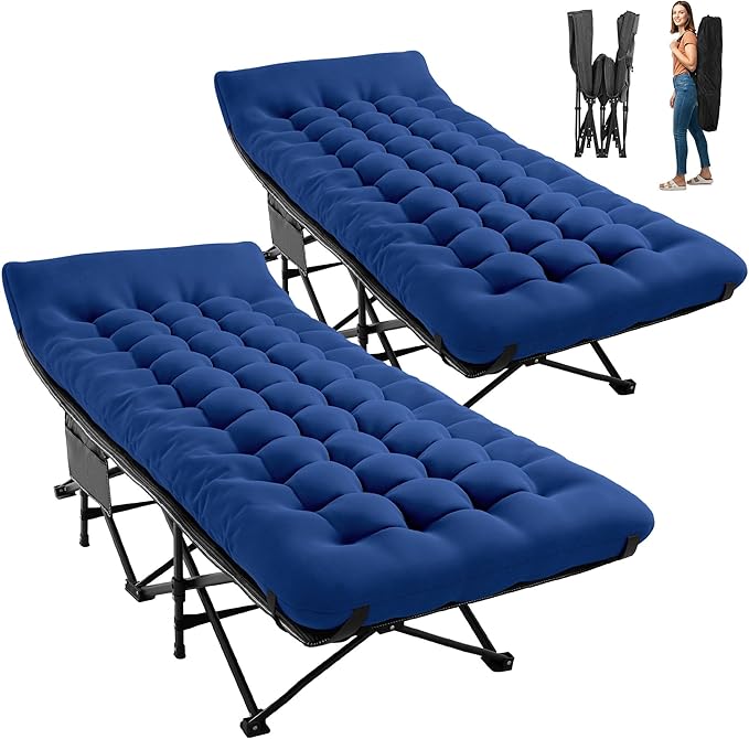 JEAREY 2-Piece Camping Cot for Sleeping 28" Extra Wide, Heavy-Duty 1200D Oxford Foliding Cots for Adults Portable with Mattress, Carry Bag for Guest, Travel, Hiking, Navy