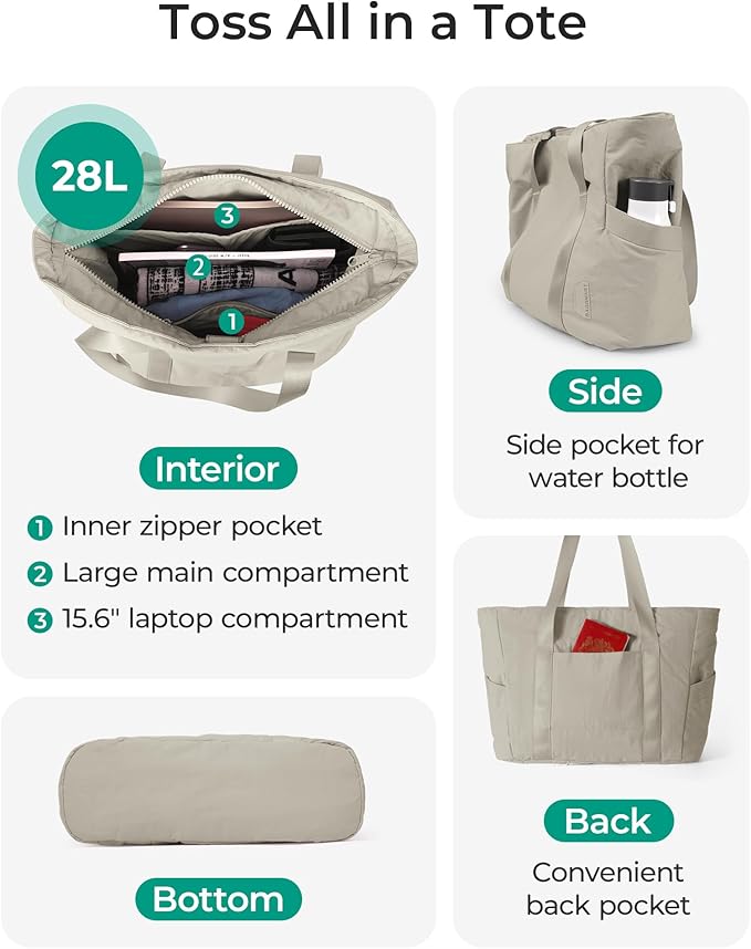 BAGSMART Tote Bag for Women, Tote Bag with Zipper Work Tote with Compartments Nurse Shoulder Hanbag for Travel, Gym