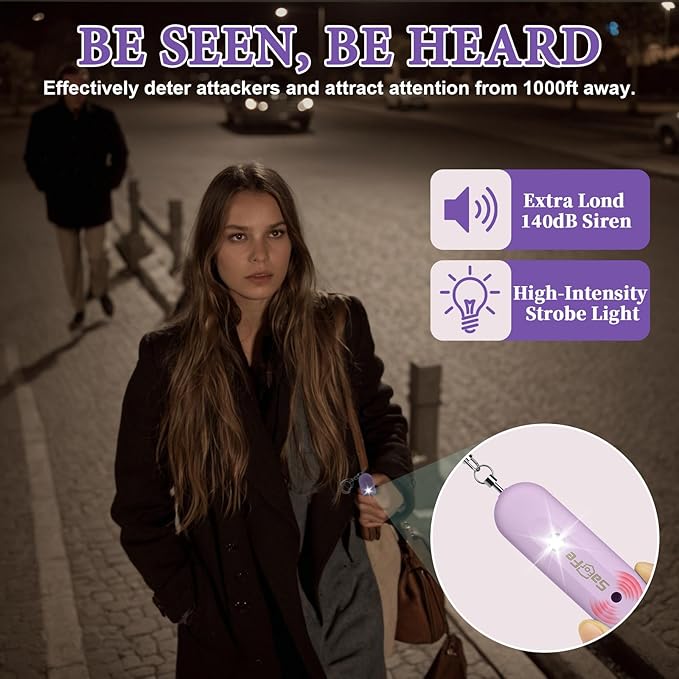Personal Safety Alarm - Waterproof Rechargeable Security Alarm - 140dB Extra Loud Siren & Strobe Light - Self Defense Keychain - Gift for Women, Teenagers, College Girls, Seniors(Wisteria)
