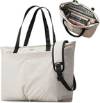 LUGGEX Laptop Tote Bag, LTX04 20L Lightweight Work Tote for 13-15.6 Inch Laptop, Water-Resistant Nylon Computer Shoulder Bag with Padded Sleeve, Bottle Holders & Luggage Strap (LTX04, Beige)