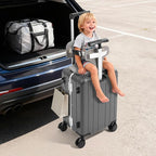 CNCEST 20" Adjustable Double Handle Ride-on Luggage,Travel Carry On Trolley Case with Mesh Pocket for Kids,Children's Ride On Suitcase with Wheels & TSA Lock