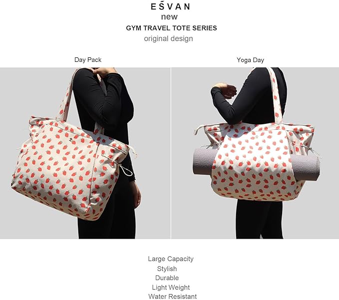 ESVAN Corduroy Yoga Tote Bag Gifts for Women Drawstring Yoga Mat Bag for Office Workout Travel Carryall Pilates Gym