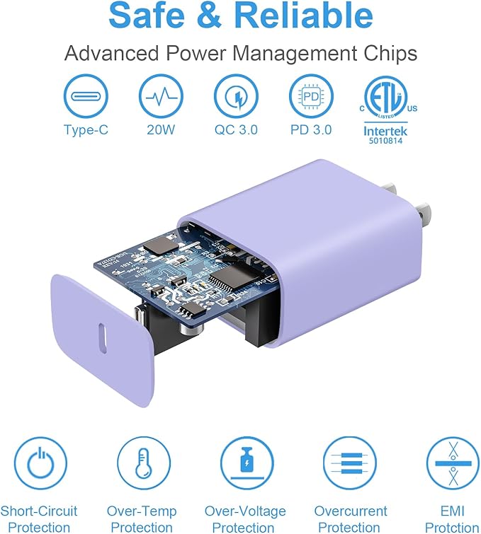 iPhone 17 16 15 Charger Fast Charging 3+3Pack Type C Charger USB C Chargers Block with 10FT Cable for iPhone Air/17/17 Plus/17 Pro/17 Pro Max/16/16 Plus/16 Pro/16 Pro Max/15/15 Pro Max (Purple)
