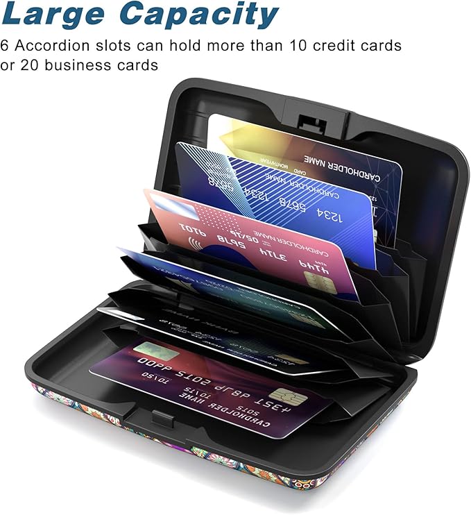 Credit Card Holder, Mini Aluminum Card Wallet RFID Blocking Slim Metal Hard Card Case for Women Men, Pretty Mandala