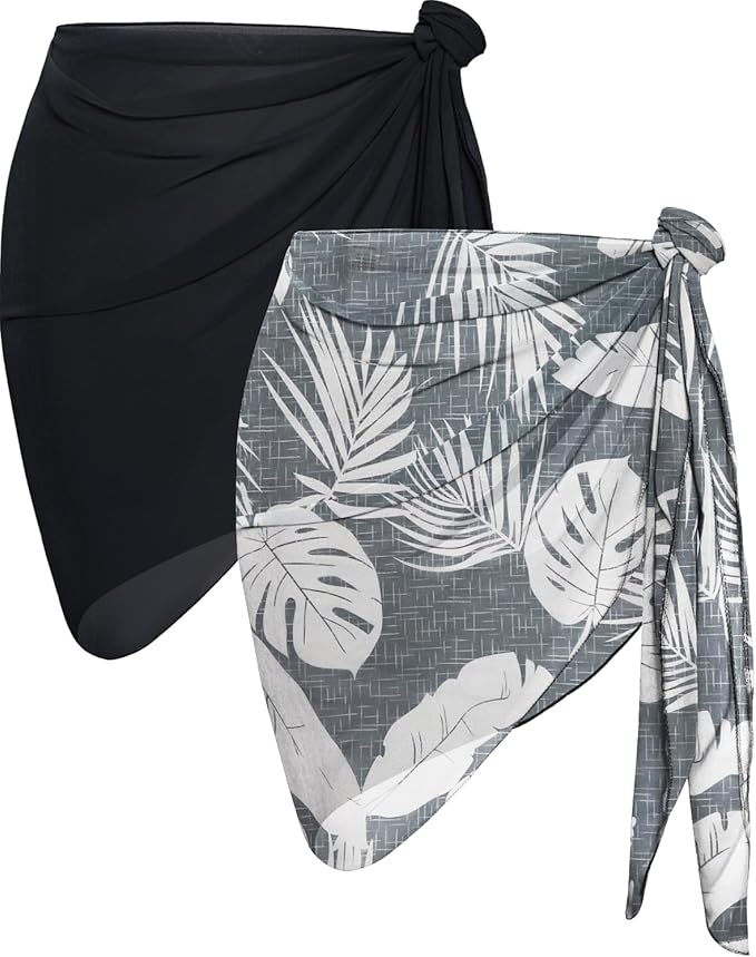 CHICGAL 2 Pieces Women Beach Sarong Bathing Suit Wrap Skirt Sheer Bikini Swimsuit Cover Ups for Swimwear