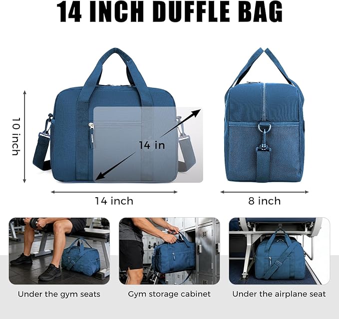 Uarition 14 inch Small Gym Bag for Men & Women, Mini Duffle Bag for Travel Sports, Lightweight Carry On Duffel Bag, Navy Blue