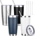 20 oz Tumbler with Lids and Straws, Stainless Steel Insulated Travel Coffee Mug, Double Wall Vacuum Insulated Tumblers, Powder Coated Coffee Tumbler for Cold & Hot Drinks (Mix Color-3)