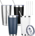 20 oz Tumbler with Lids and Straws, Stainless Steel Insulated Travel Coffee Mug, Double Wall Vacuum Insulated Tumblers, Powder Coated Coffee Tumbler for Cold & Hot Drinks (Mix Color-3)