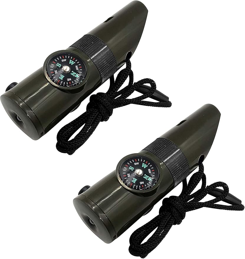 2 Pack Emergency Survival Whistle, 3-in-1 Emergency Whistles with Compass and Thermometer, Loud Safety Whistle with Lanyard for Outdoor Hiking