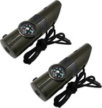 2 Pack Emergency Survival Whistle, 3-in-1 Emergency Whistles with Compass and Thermometer, Loud Safety Whistle with Lanyard for Outdoor Hiking