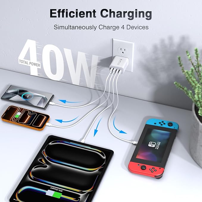 [2-Pack] 40W USB C Charger Block, 4-Port Type C Fast Charging Brick Dual PD&QC Wall Plug Adapter Power Brick for iPhone 13/14/15/16/17/Pro Max/Plus/iPad/Airpods/iwatch/Samsung Galaxy