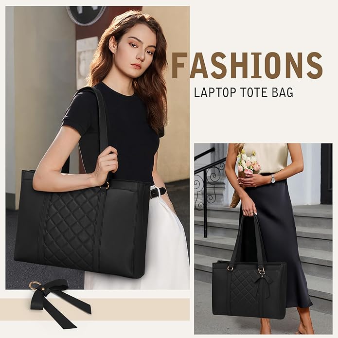 RAINSMORE Laptop Bag for Women 15.6 Inch Work Tote Bags Waterproof Leather Laptop Tote Professional Computer Briefcase