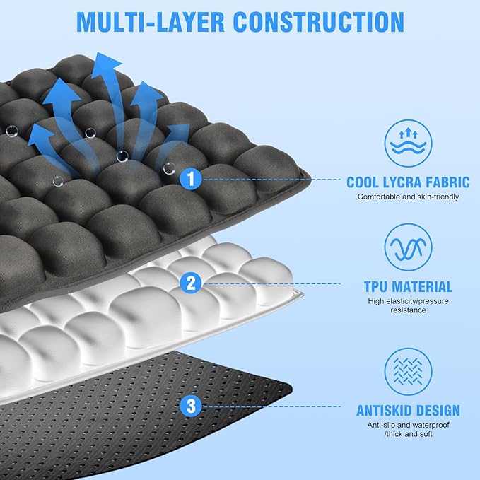 Upgrade Travel Cushion Airplane Seat with No External Pump, 3D Inflatable Seat Cushion, Adjustable Air Cushion with Non-Skid, Coccyx Tailbone Pain Relief Chair Pad for Office, Car, Wheelchair