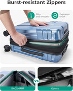 BAGSMART Expandable Carry On Luggage 22x14x9 Airline Approved, 1OO% PC Lightweight Hard Shell Suitcase, 20 Inch Travel Luggage with Spinner Wheels, Waterproof Rolling Suitcase,Blue