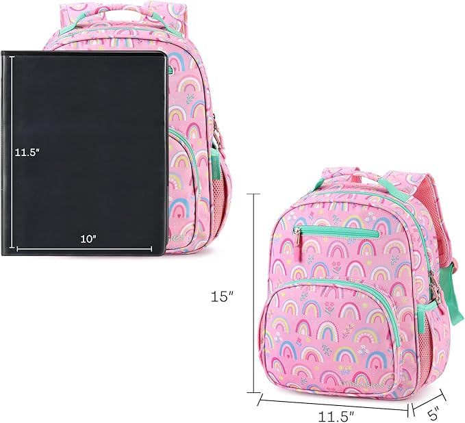 mibasies Girls Backpack 5-8: Lightweight Kids Backpacks for Girls - Girl Bookbag for Elementary School - Rainbow Pink