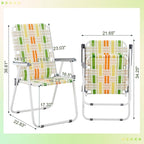 Folding Patio Lawn Webbed Chair Set of 2, Portable Outdoor Beach Chair for Adults, Camping Chair Steel Frame 300lbs Capacity for Yard, Garden Dining, Party, Picnic, 16.7" Seat Width