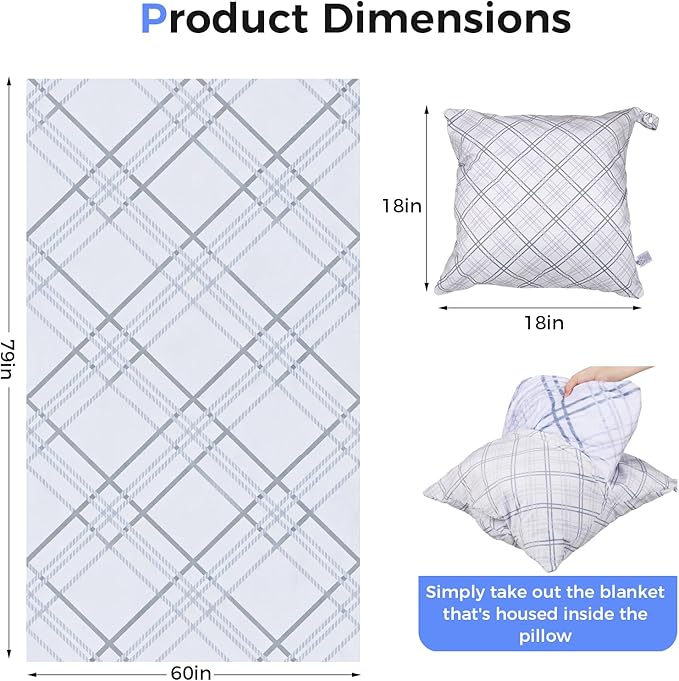 3 in 1 Travel Pillow Blanket Set with Removable Flannel Blanket Throw,Hand Warmer Pockets,Pillow (Color5, 60in*79in)